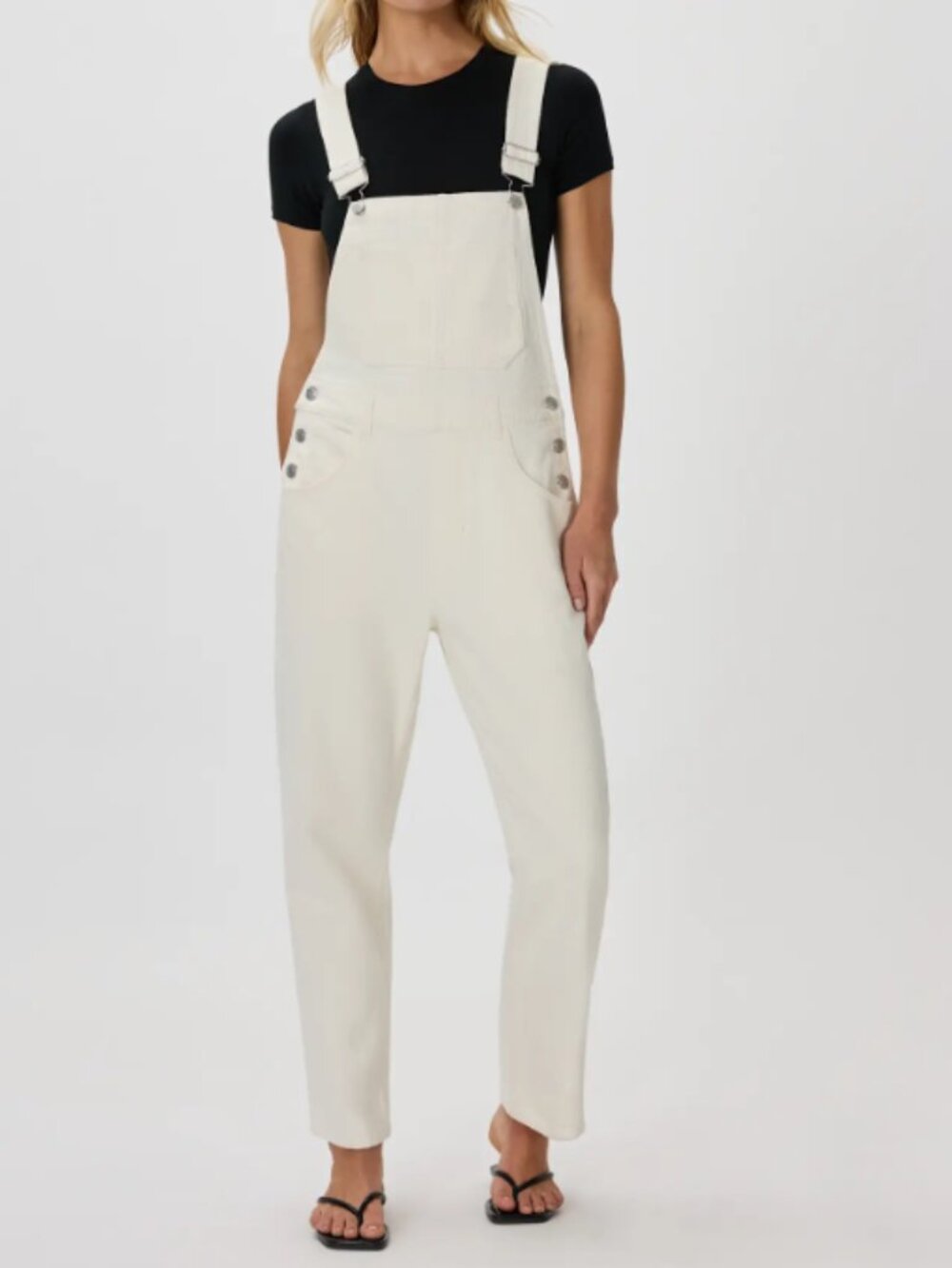 Quince 100% Organic Denim Overalls Vintage White L NWT